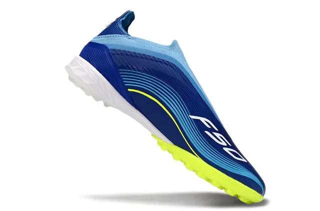 Adidas नीला पीला लो-कट सॉक-फिट अपर सिन्थेटिक वेव पैटर्न ओवरले आर्टिफिशियल ग्रास फुटबॉल शूज 2