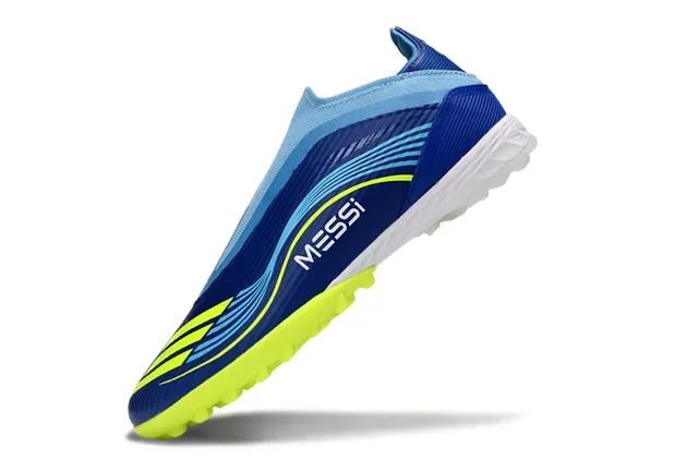 Adidas नीला पीला लो-कट सॉक-फिट अपर सिन्थेटिक वेव पैटर्न ओवरले आर्टिफिशियल ग्रास फुटबॉल शूज 3