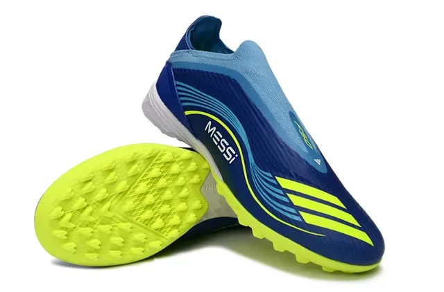 Adidas नीला पीला लो-कट सॉक-फिट अपर सिन्थेटिक वेव पैटर्न ओवरले आर्टिफिशियल ग्रास फुटबॉल शूज 4