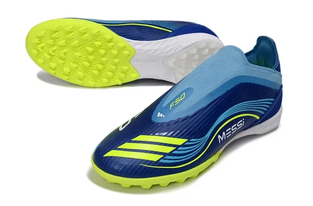 Adidas नीला पीला लो-कट सॉक-फिट अपर सिन्थेटिक वेव पैटर्न ओवरले आर्टिफिशियल ग्रास फुटबॉल शूज 5