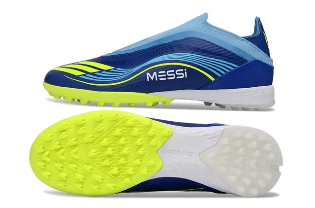 Adidas नीला पीला लो-कट सॉक-फिट अपर सिन्थेटिक वेव पैटर्न ओवरले आर्टिफिशियल ग्रास फुटबॉल शूज 7