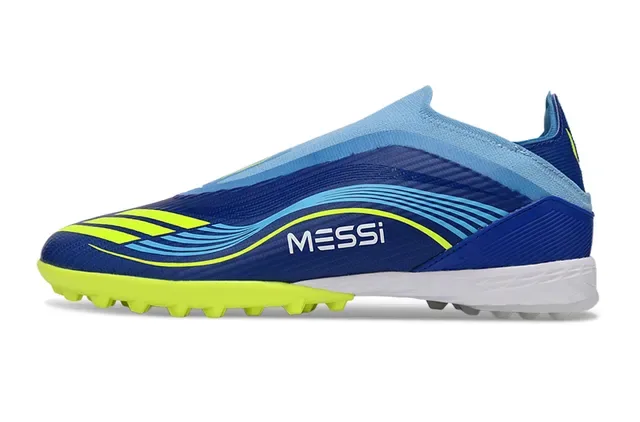 Adidas नीला पीला लो-कट सॉक-फिट अपर सिन्थेटिक वेव पैटर्न ओवरले आर्टिफिशियल ग्रास फुटबॉल शूज 8