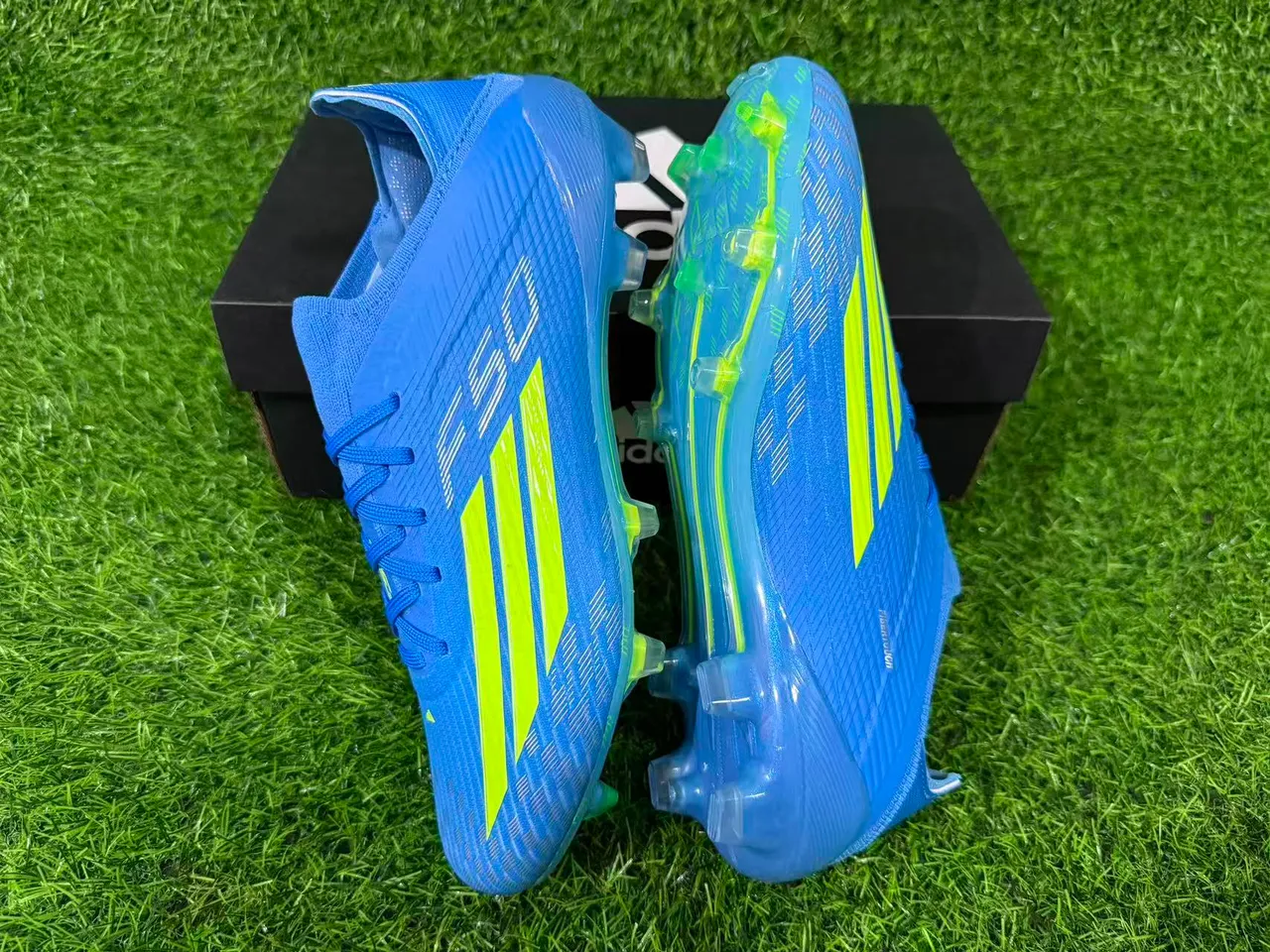 Adidas F50 Azul e Verde Neon Firm-Ground Sapatos de Futebol 2