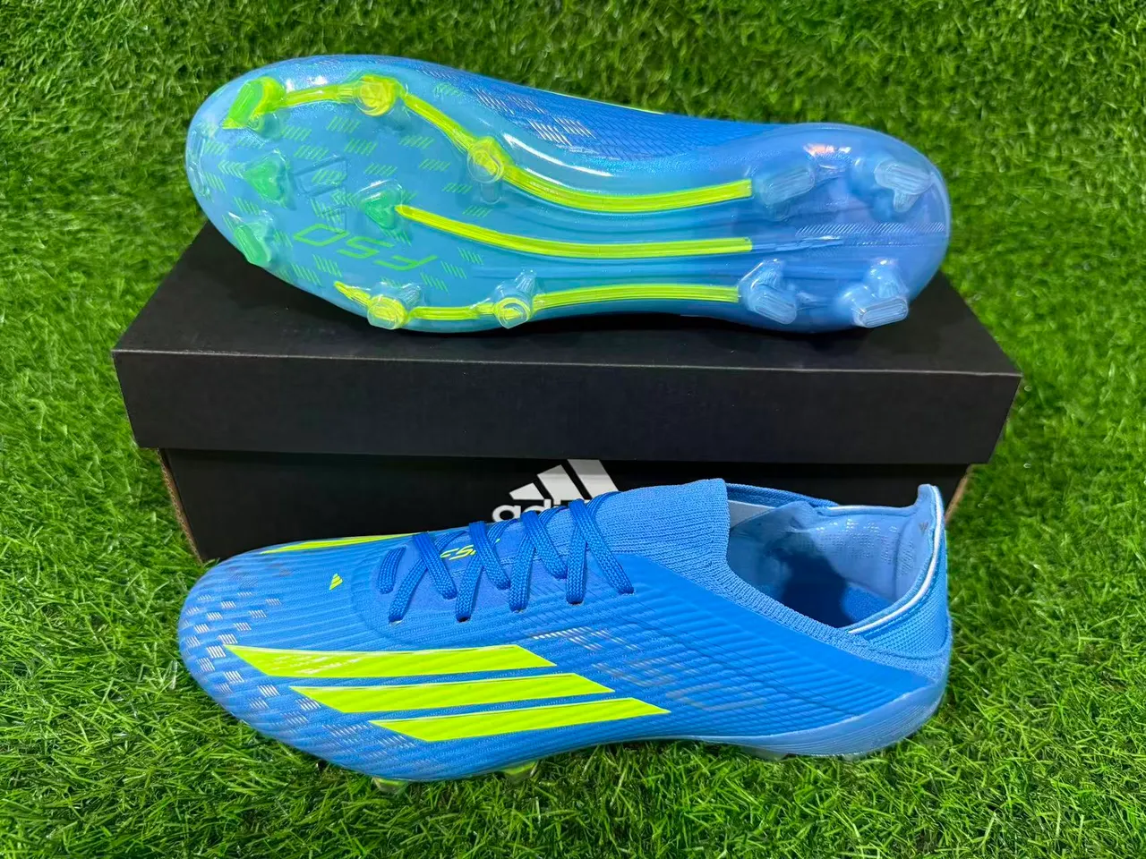 Adidas F50 Azul e Verde Neon Firm-Ground Sapatos de Futebol 3