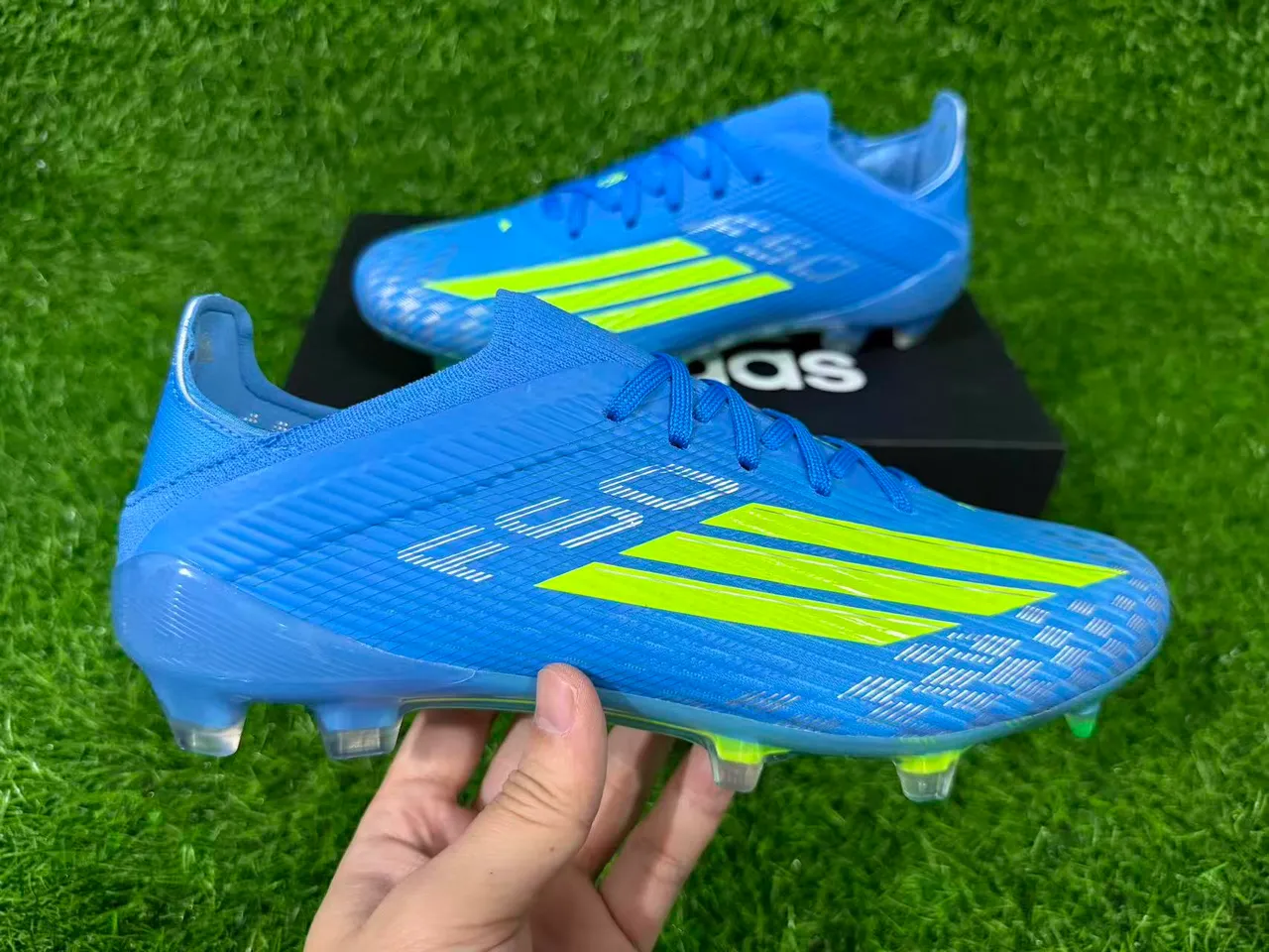 Adidas F50 Azul e Verde Neon Firm-Ground Sapatos de Futebol 4