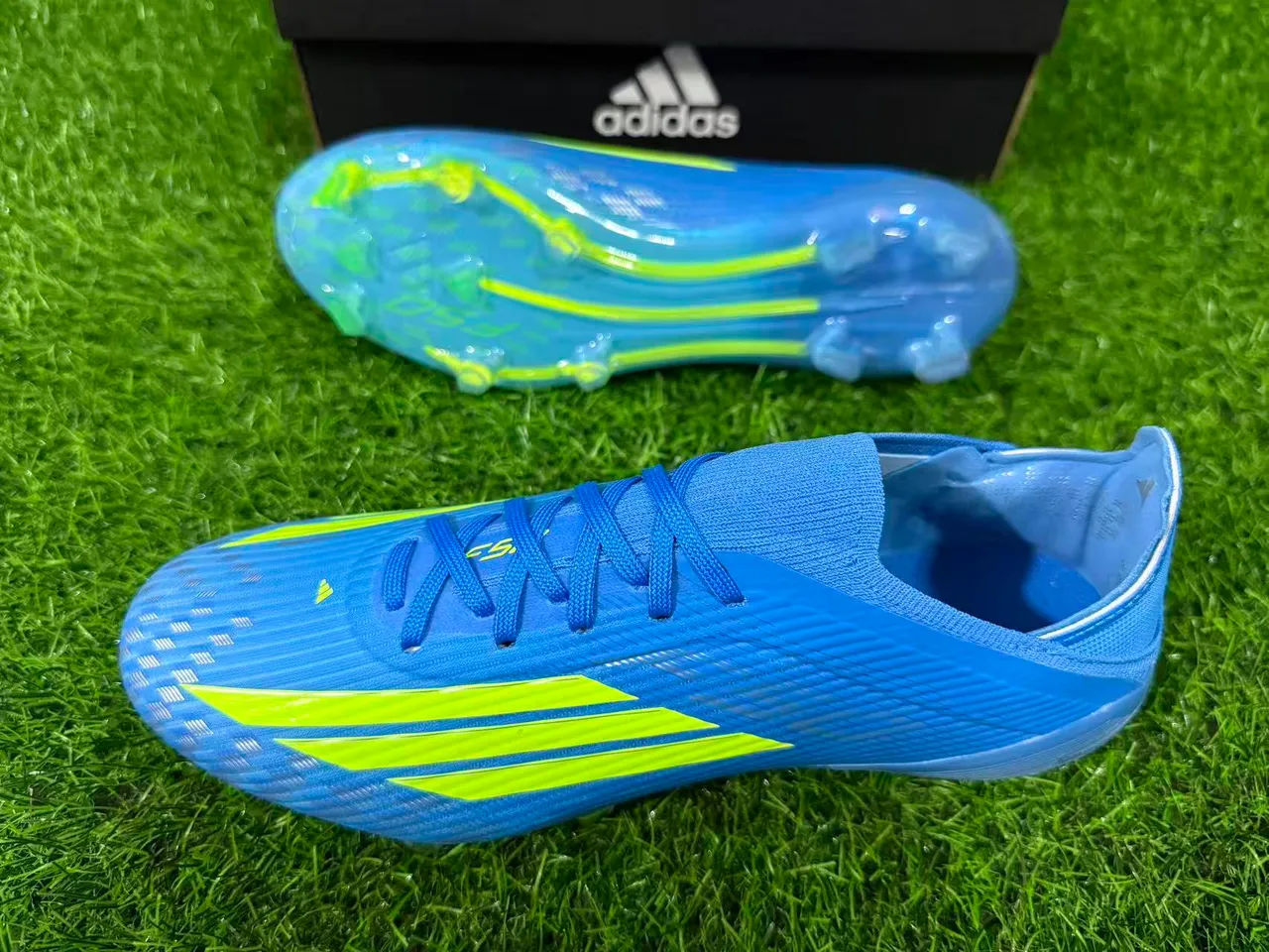 Adidas F50 Azul e Verde Neon Firm-Ground Sapatos de Futebol 7