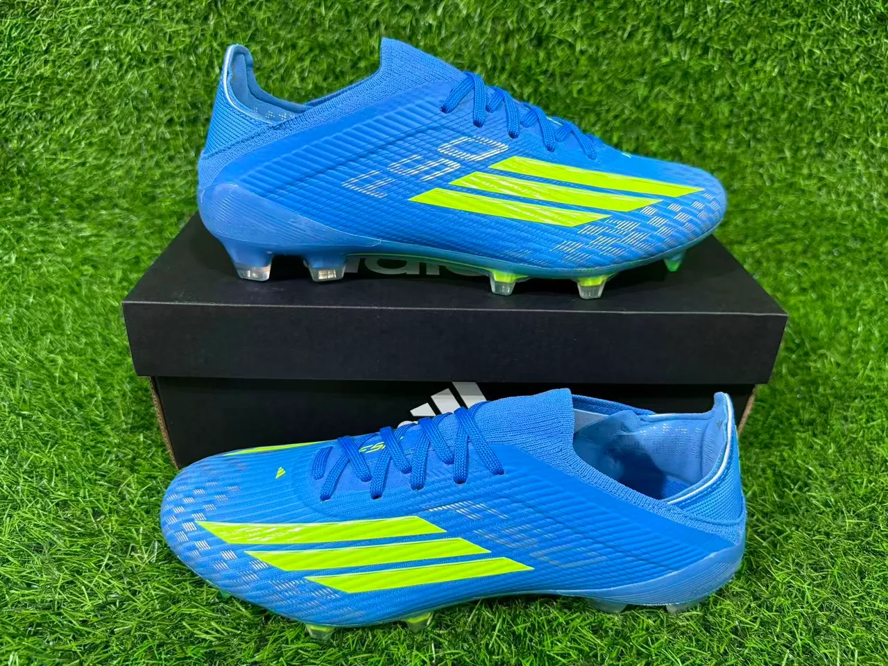 Adidas F50 Azul e Verde Neon Firm-Ground Sapatos de Futebol 9