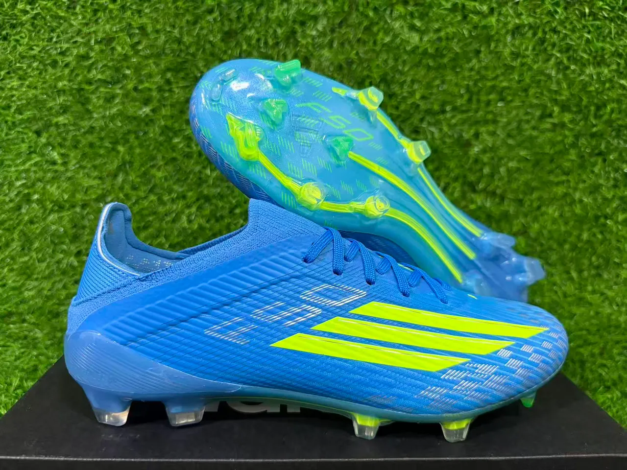 Adidas F50 Azul e Verde Neon Firm-Ground Sapatos de Futebol 10