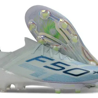 Adidas F50+ Gris claro azul neón verde botas de fútbol para césped firme