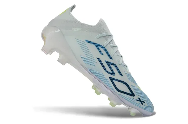 Adidas F50+ Light Gray Blue Neon Green Firm-Ground Soccer Shoes 2