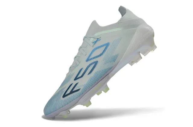 Adidas F50+ Light Gray Blue Neon Green Firm-Ground Soccer Shoes 3