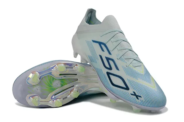 Adidas F50+ Light Gray Blue Neon Green Firm-Ground Soccer Shoes 4