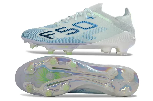 Adidas F50+ Light Gray Blue Neon Green Firm-Ground Soccer Shoes 6