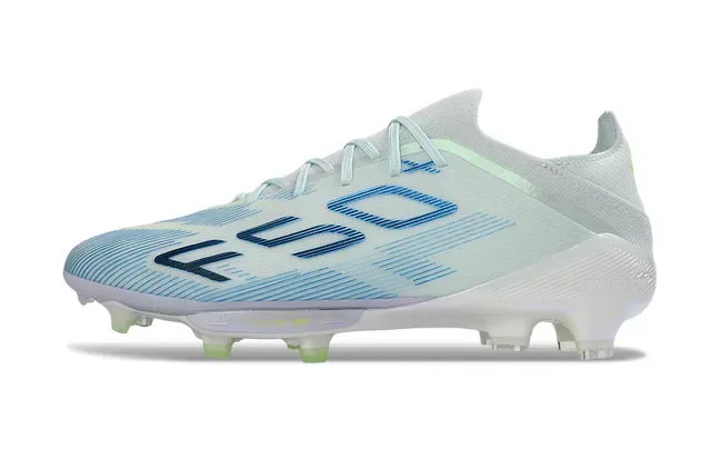 Adidas F50+ Light Gray Blue Neon Green Firm-Ground Soccer Shoes 7