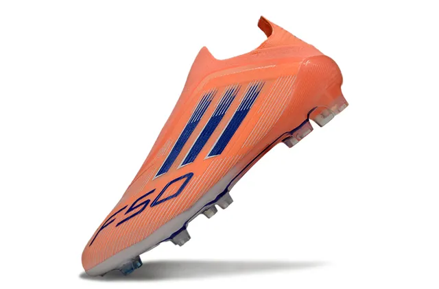 Adidas F50 Laranja Azul Colar de Ajuste para Meia Sola Translucida Solo Firme Sapatos de Futebol 3