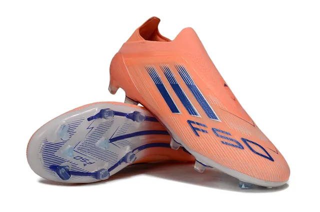 Adidas F50 Laranja Azul Colar de Ajuste para Meia Sola Translucida Solo Firme Sapatos de Futebol 4