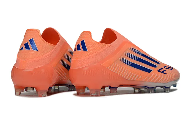 Adidas F50 Laranja Azul Colar de Ajuste para Meia Sola Translucida Solo Firme Sapatos de Futebol 5