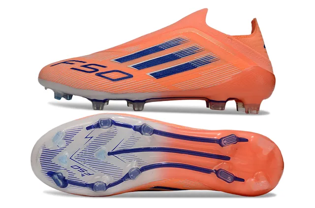 Adidas F50 Laranja Azul Colar de Ajuste para Meia Sola Translucida Solo Firme Sapatos de Futebol 6
