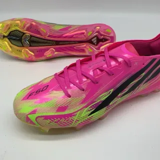 Adidas F50 Chaussures de Football Rose et Vert Néon pour Terrain Ferme