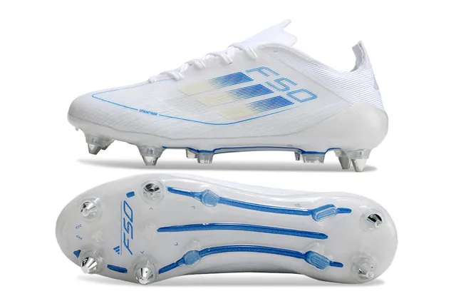 Adidas F50 সাদা এবং নীল ফার্ম-গ্রাউন্ড সকার জুতো 6