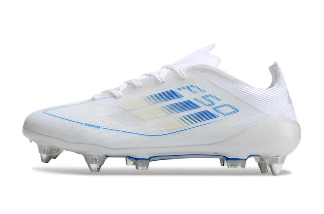 Adidas F50 সাদা এবং নীল ফার্ম-গ্রাউন্ড সকার জুতো 7