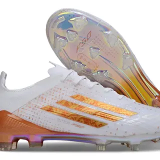 Adidas F50 أبيض وبرتقالي إيريديسسنت للأرض الصلبة