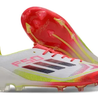 Adidas F50 blanc néon jaune rouge dégradé chaussures de football pour terrain ferme