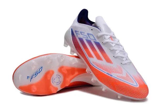 Adidas F50 Low-Cut Speed Cleat Branco Laranja Upper Sintético Textil Para terreno firme Sapatos de futebol 4