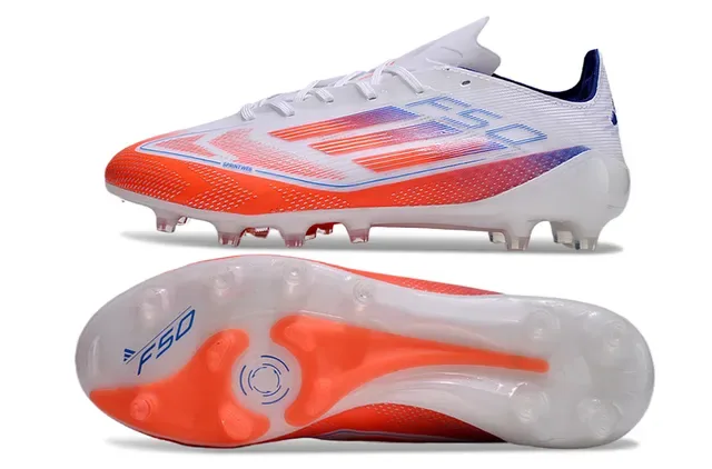 Adidas F50 Low-Cut Speed Cleat Branco Laranja Upper Sintético Textil Para terreno firme Sapatos de futebol 7