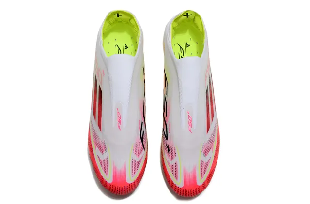 Adidas F50 Branco Vermelho Baixo Corte Ajuste Meia Parte Superior Campo Firme Sapatos de Futebol 2
