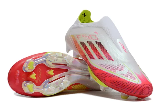 Adidas F50 Branco Vermelho Baixo Corte Ajuste Meia Parte Superior Campo Firme Sapatos de Futebol 3