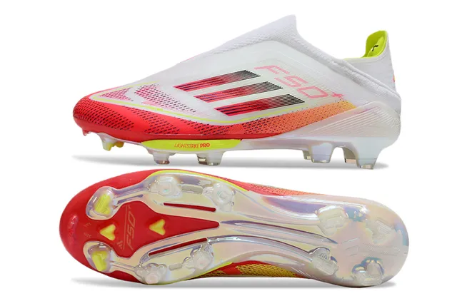 Adidas F50 Branco Vermelho Baixo Corte Ajuste Meia Parte Superior Campo Firme Sapatos de Futebol 5