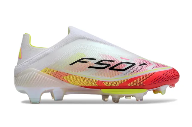 Adidas F50 Branco Vermelho Baixo Corte Ajuste Meia Parte Superior Campo Firme Sapatos de Futebol 7