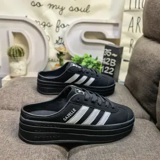 Adidas Gazelle 黑色和银色平台生活方式运动鞋