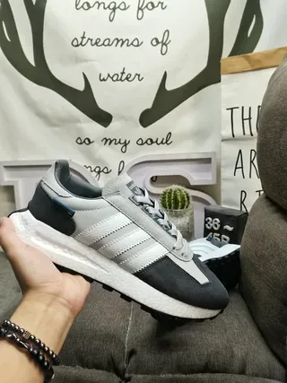 Adidas Gray Black Three-Stripe Side Panel Mixed-Material Upper Lifestyle Sneakers 5