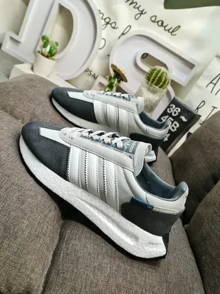Adidas Gray Black Three-Stripe Side Panel Mixed-Material Upper Lifestyle Sneakers 7