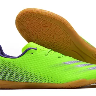 Adidas Green Purple Low-Cut Knit Upper Asymmetrical Lacing Indoor Soccer Shoes