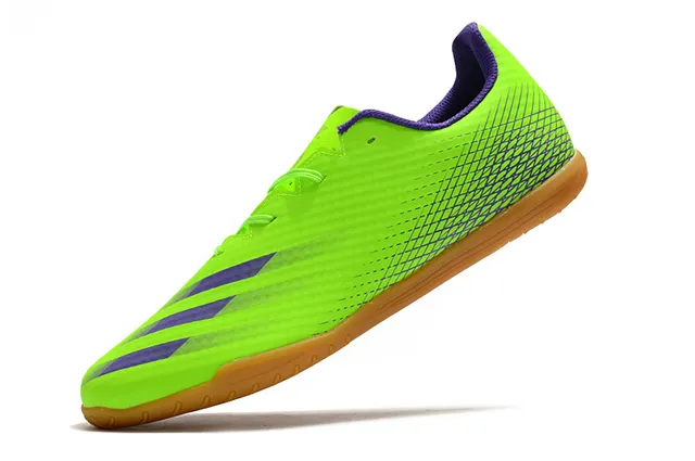 Adidas أحذية كرة قدم داخلية أخضر بنفسجي وجهة نسيجية منخفضة القطع رباط غير متماثل 3