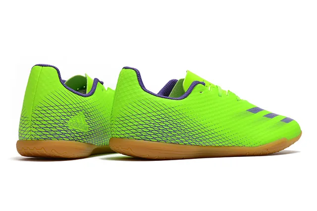 Adidas أحذية كرة قدم داخلية أخضر بنفسجي وجهة نسيجية منخفضة القطع رباط غير متماثل 5