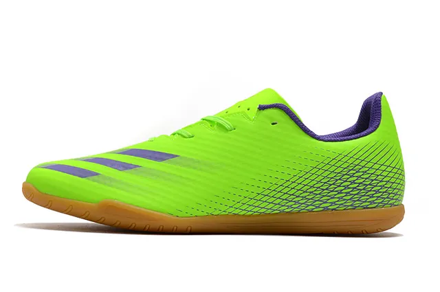 Adidas أحذية كرة قدم داخلية أخضر بنفسجي وجهة نسيجية منخفضة القطع رباط غير متماثل 7