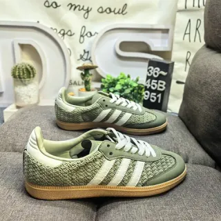Adidas أخضر أبيض تريكو متنوع علو لوحة جانبية ثلاث شرائط حذاء أسلوب حياة