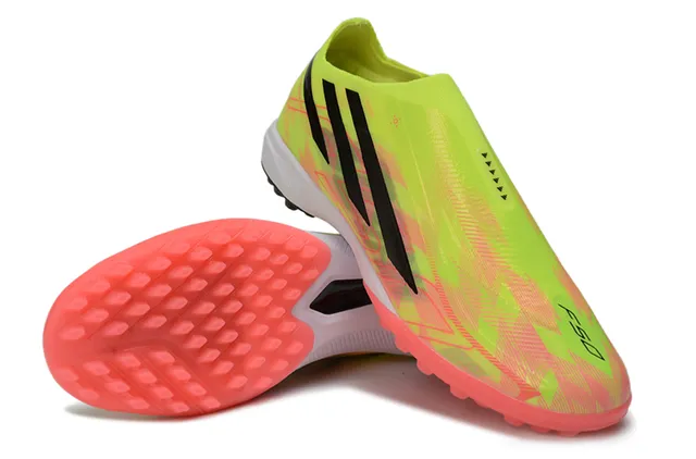Adidas Hyperfast Amarelo Vermelho Sem Lacinhos Upper Ajuste a Meia Impressão Gradient Neón Turf Sapatos de Futebol 4