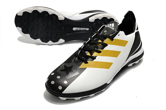 Adidas Zapatillas de fútbol para césped artificial de color naranja y negro con upper de sintético, cordones asimétricos y corte bajo 4