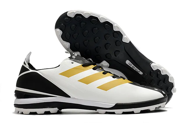 Adidas Zapatillas de fútbol para césped artificial de color naranja y negro con upper de sintético, cordones asimétricos y corte bajo 6