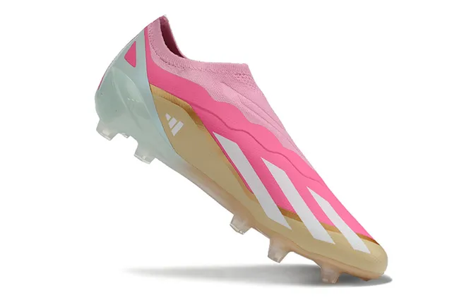 Adidas أحذية كرة القدم وردي ذهبي منخفض القطع مع ملائمة الجوارب في الجزء العلوي مع نمط موجات مصنوع من المواد الاصطناعية مع قفص للأرضية الصلبة 2