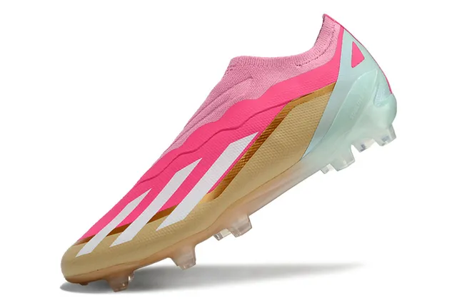 Adidas أحذية كرة القدم وردي ذهبي منخفض القطع مع ملائمة الجوارب في الجزء العلوي مع نمط موجات مصنوع من المواد الاصطناعية مع قفص للأرضية الصلبة 3