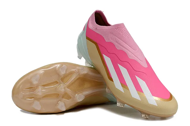 Adidas أحذية كرة القدم وردي ذهبي منخفض القطع مع ملائمة الجوارب في الجزء العلوي مع نمط موجات مصنوع من المواد الاصطناعية مع قفص للأرضية الصلبة 4