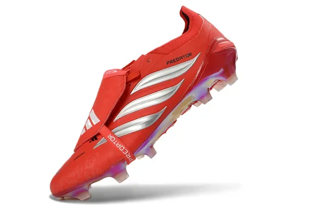 Adidas Predator Accuracy Sapatos de Futebol Vermelho Prata Iridescente Campo Firme 3