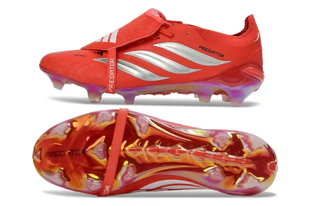 Adidas Predator Accuracy Sapatos de Futebol Vermelho Prata Iridescente Campo Firme 6