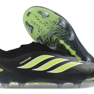 Adidas Predator Negro Verde Sin Cordones Upper Ajuste a Calcetín Franjas Neón Superpuestas Firm-Ground Zapatos de Fútbol